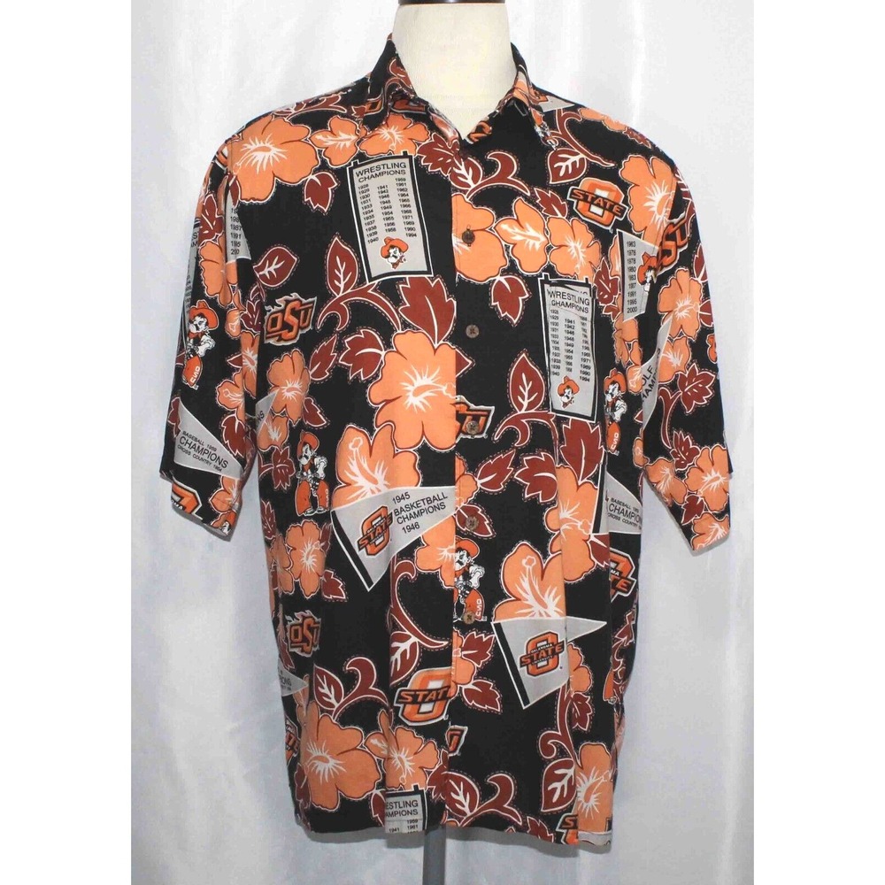 Reyn Spooner Sports OSU Oklahoma State Championship Hawaiian Shirt Mens‎ Size XL